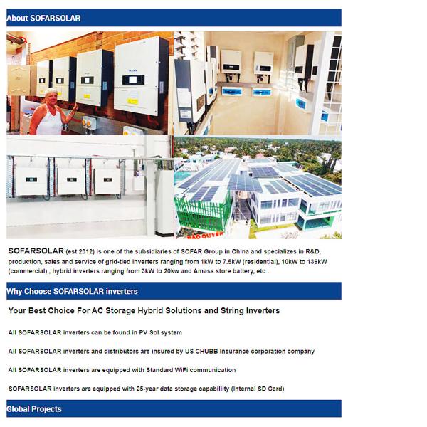 SOFAR Solar Inverter 3KW 3.6KW 4KW 4.6KW 5KW 6KW HYD 3K-6K-ES