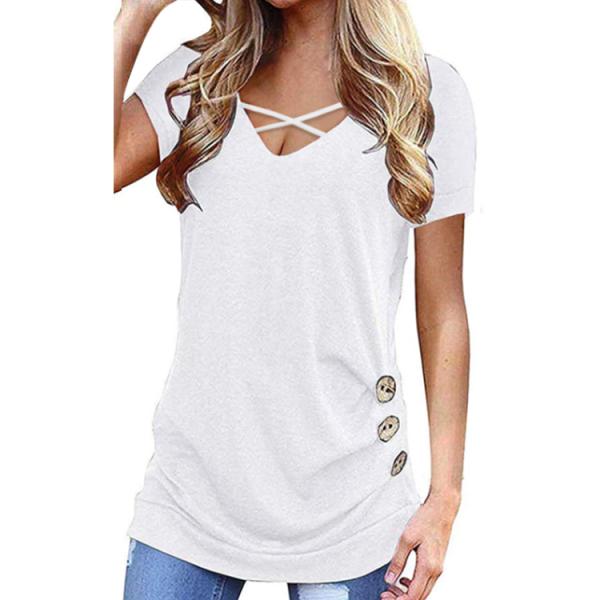 Summer Sexy Womens Short Sleeve Top in White/Black for Comfortable Daily Wear