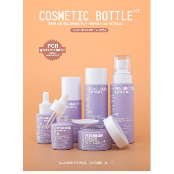 FDA Glass Cosmetic Packaging Set Dropper Pump Spray Painting Green Color 20ml 50ml 100ml