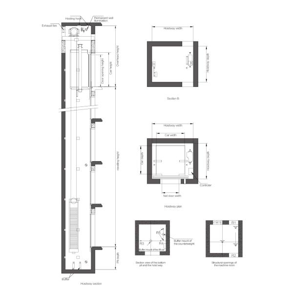 High Speed Elevator Machine Room Less Elevator Load 630~1600kg