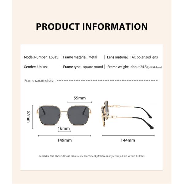 CE Square Ladies Large Sunglasses Metal Frame Flat Top Elastic