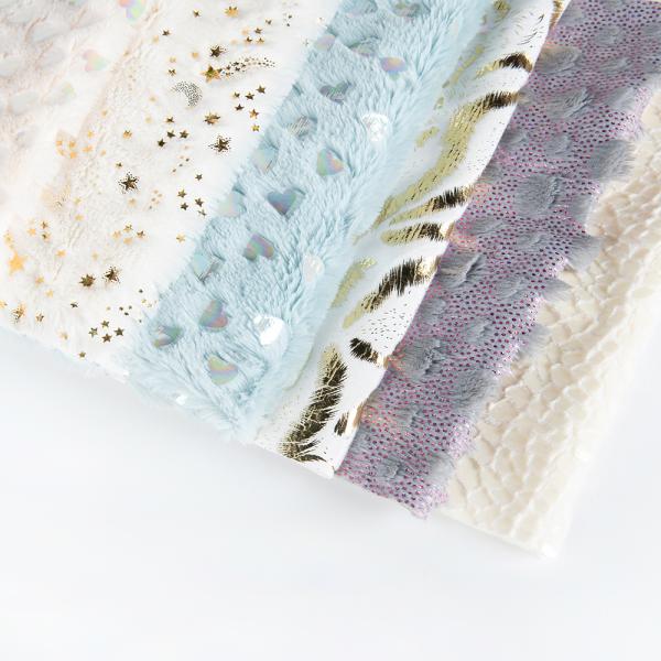 100% Polyester Plaid Style Bronzing Silver PV Plush Faux Fur Fabric for Home Textile