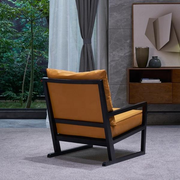 ODM Yellow Leather Leisure Chairs With Wood Arms Wooden Base