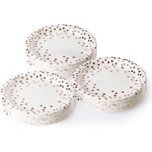 Carnival Dinnerware White And Rose Gold Compostable Paper Plates