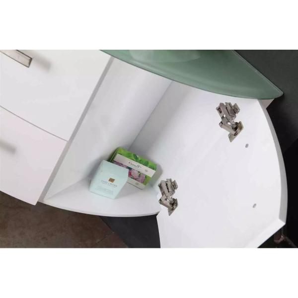 Floating Cabinet Modern Bathroom Vanity In Green Glass Top White Glossy
