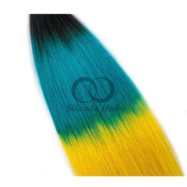 #T1B/Light Blue/Yellow Straight Remy Human Hair Bundles Sew In Weave Bundles Brazilian Bundle Deals