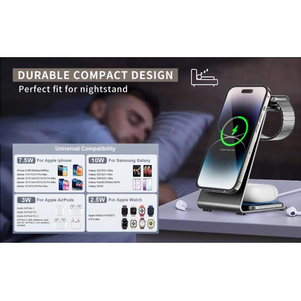 Aluminum Alloy Magnetic Wireless Charger for IPhone Samsung Qi Phones Earbuds and iWatch