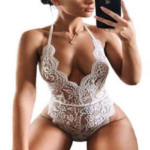 China Purple Black Mesh See Through Sexy Bodysuit Lingerie One Piece Floral Lace Babydoll Nightwear on sale