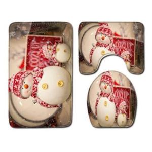 Snowman Christmas Bath Mat Set Anti Skid Restroom Mat Set