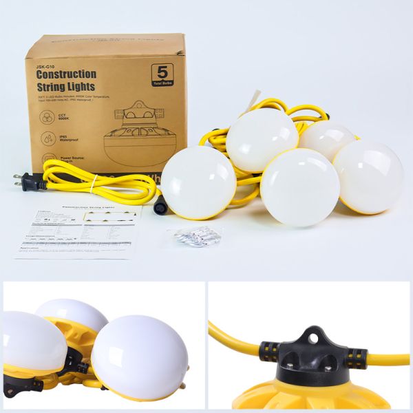 AC 100-220V Certified 6300 Lumens 45W 50 Foot Outdoor Chain Construction String Light Temporary Job Site Work Light