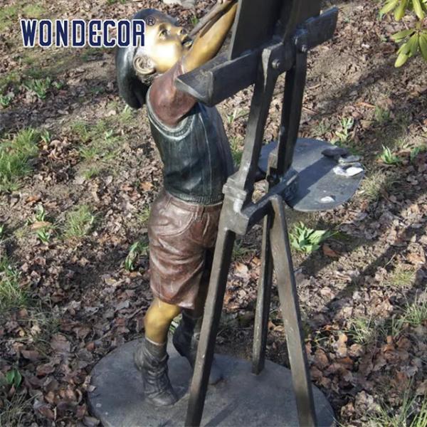 Custom Life Size A bronze statue of a young painter painting oil on tiptoe