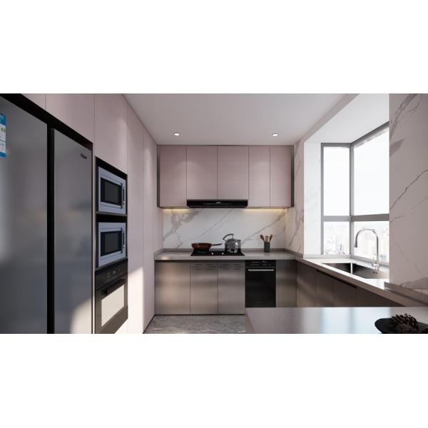Modern Sleek Elegant Pink And Original Finish Stainless Steel Kitchen Cabinets