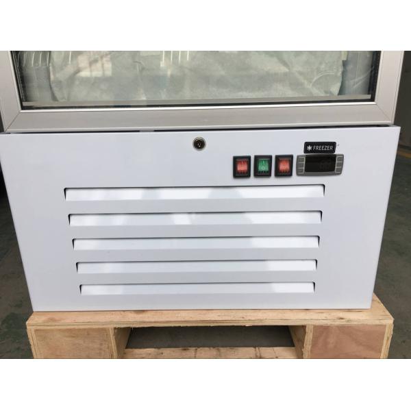 Single Glass Ice Cream Upright Display Freezer With LED Canopy And Embraco Compressor