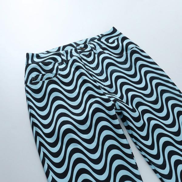 Summer Wave Pattern Ladies Casual Pants High Waisted Casual Trousers