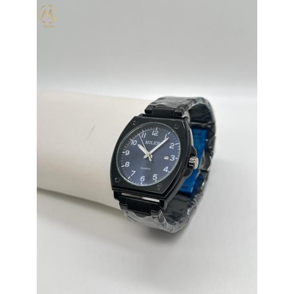 High Quality Luxury Black Case Stainless Steel Strap Waterproof Quartz Watch