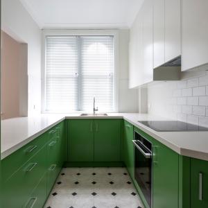 Buy cheap Melamine Wood White Green Kitchen Cabinet Wood Grain Matched Cabinets from wholesalers