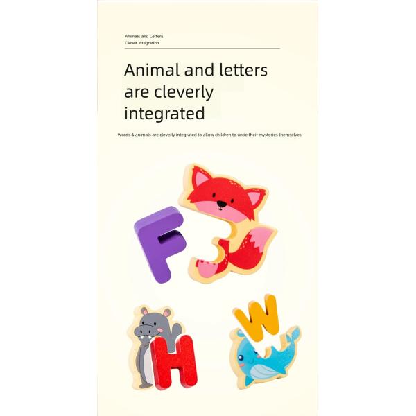 Children Wooden Animal Letter Puzzle 26pcs Alphabets Cognitive Animal Matching Blocks Puzzle Toy Kids Educational Wooden Toy