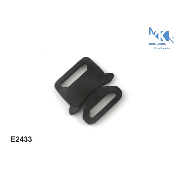 Black Color Logo Embossed Metal Side Release Buckle For Pants , Jeans