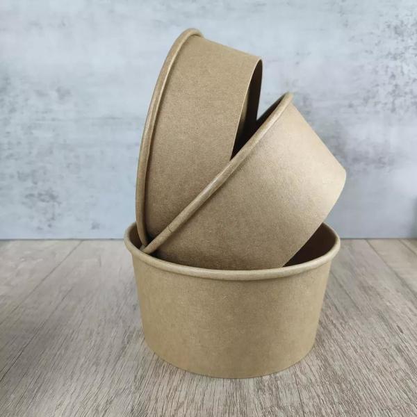 Take Away Soup PLA Kraft Paper Salad Bowl Logo Printed Disposable Paper Salad Bowl With Lid