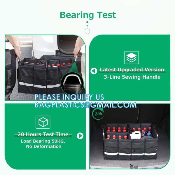 Trunk Cargo Organizer Durable Storage Collapsible Multi Compartments With Aluminium Alloy Handle Reflective Strip