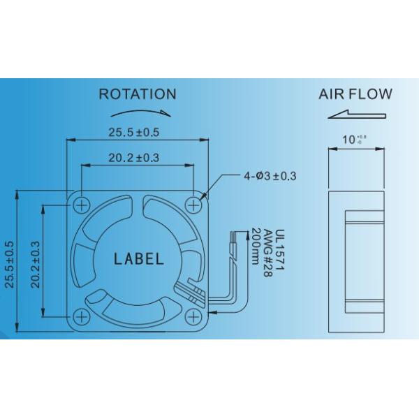25×25×10mm 12V DC Brushless Fan Small Cooling / Radiator Fan Motor 12000rpm Speed