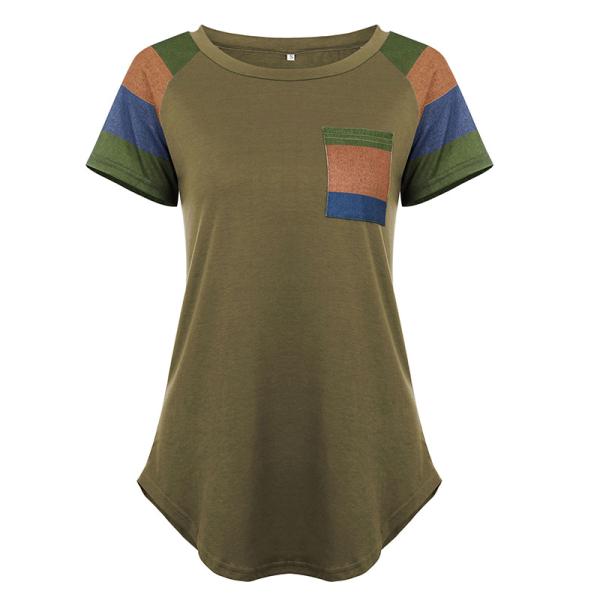 Custom Apparel O-Neck Short Sleeve Women Printed Basic Cotton Pocket Blouses