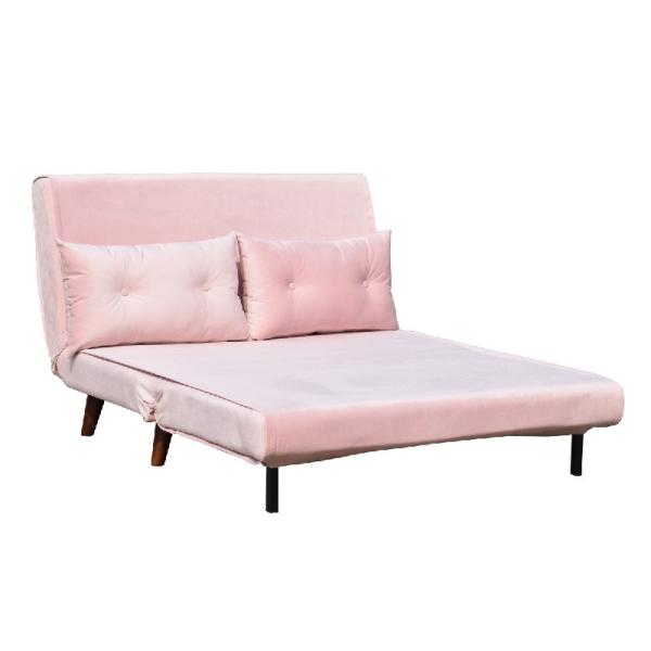 Pink Velvet Two Seat Sofa Bed Folding Chair Fabric Foam Plywood