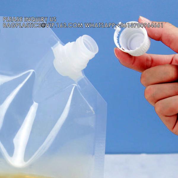 Clear Stand Up Plastic Packaging Bag With Handle Reusable Juice Liquid Nozzle Bag Portable Water Storage Bag