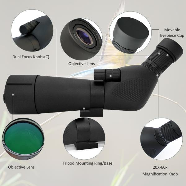 20-60x60 Bird Watching Spotting Scope With Tripod