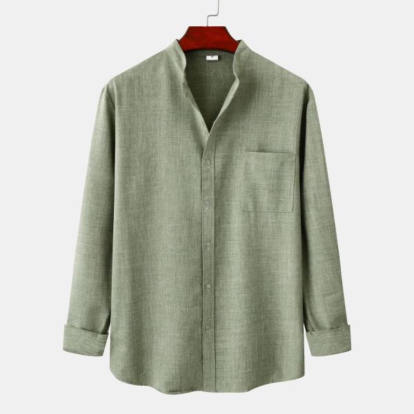 Men's Casual White Black Regular-Fit Linen Cotton Long Sleeve Shirts with Custom Logo