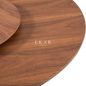 Wooden Walnut Metal Legs Round Dining Table With Rotating Centre