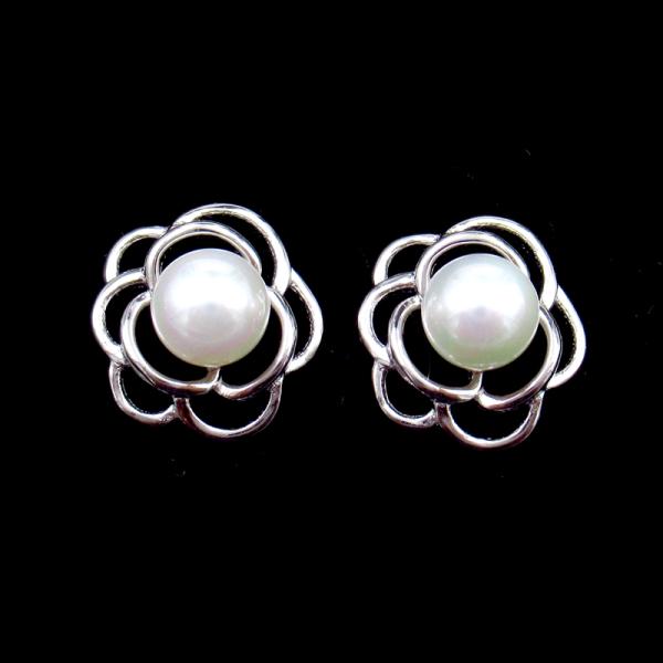 Personalized Cultured Pearl Earrings U Shape Plated RH 925 Sterling Silver