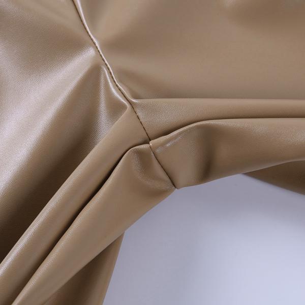 Slim Women's High Waisted Leather Pants Temperament Ribbing Splicing