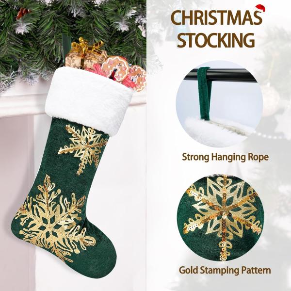 3PC Christmas Stocking,Sequin Hanging Stocking Decorations Christmas Party Family Decor (Green)