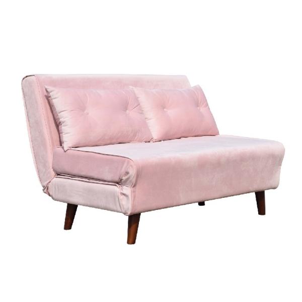 Pink Velvet Two Seat Sofa Bed Folding Chair Fabric Foam Plywood