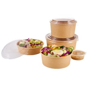 Quality Disposable Oilproof Kraft Paper Packaging Salad Bowls With Lid for sale