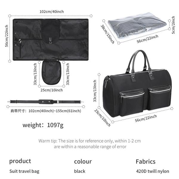 Business Custom Travel Garment Bag Duffel Carry On Hanging Nylon 420D 22X10X13"