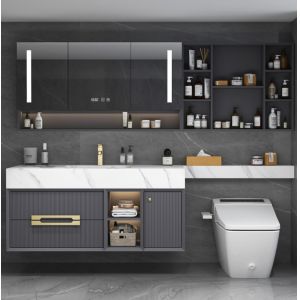 Quality Slate Integrated Bathroom Wash Basin Cabinet Dark Plywood High End for sale