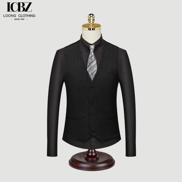 Men's Business Casual Groom Wedding Groomsmen Dress Vest with British Striped Pattern