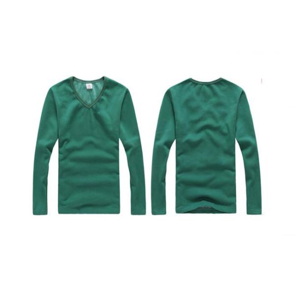 Green Long Sleeve Men's T - Shirts Casual V Neck Blank Cotton Keep Warm