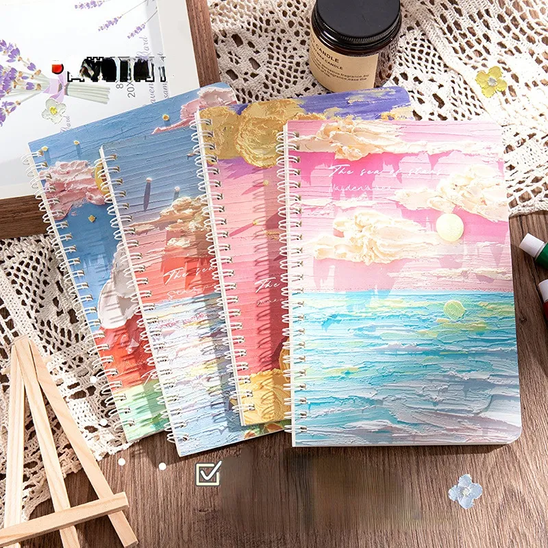 A5 Papeleria Spiral Notebook Thickened Horizontal Line Notepad Student Stationery Oil Painting Journal Notebooks Planner