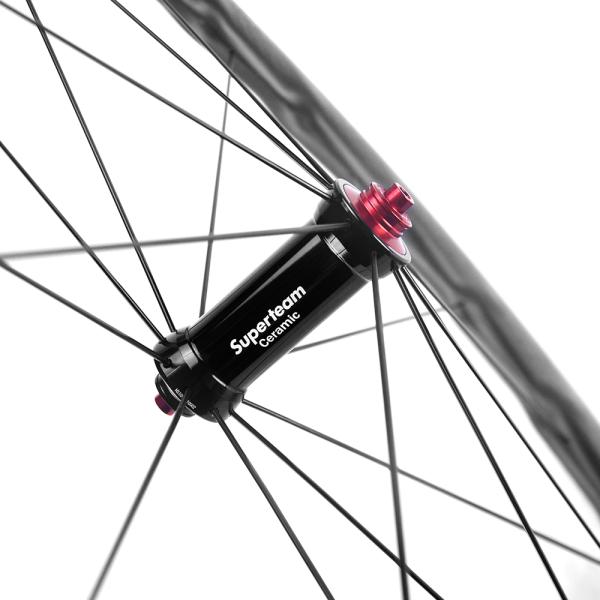 Carbon Fiber Superteam Road Bike Wheel Set 25mm Width 50mm Depth Ceramic Bearing Hubs