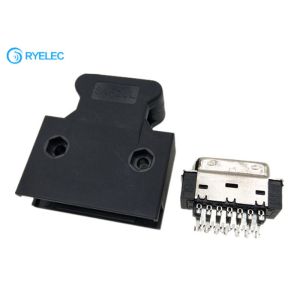 China 26 Pin SCSI Solder Type Buckle Latch Straight Male Connector With Plastic Hood on sale