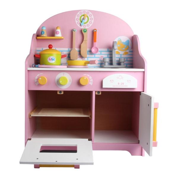 Utensils 30cm Pink Wooden Play Kitchen Tabletop Playhouse Toys