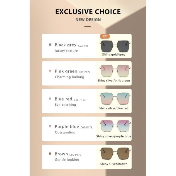 Oversized Metal Frame Sunglasses Anti UV Non Polarized Protect Eyes
