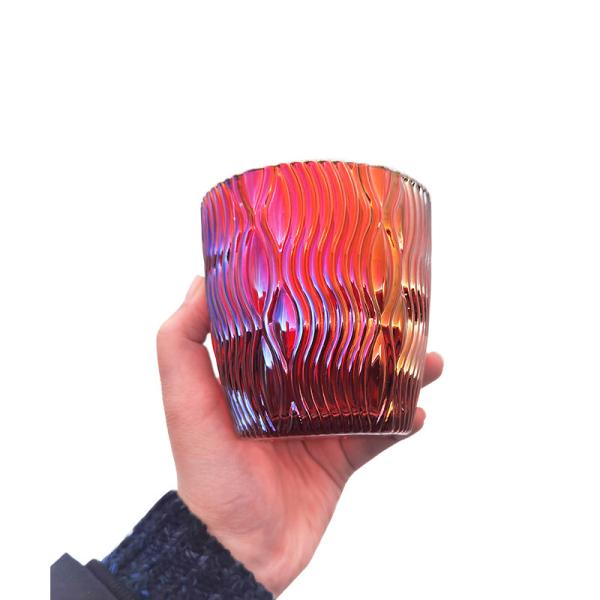 Handmade Hot Pink Purple Striped Glass Candle Cup With Aluminum Cap