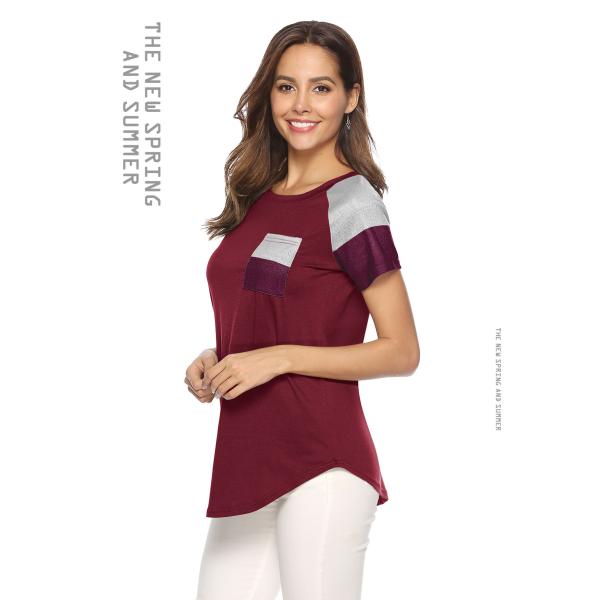 Custom Apparel O-Neck Short Sleeve Women Printed Basic Cotton Pocket Blouses