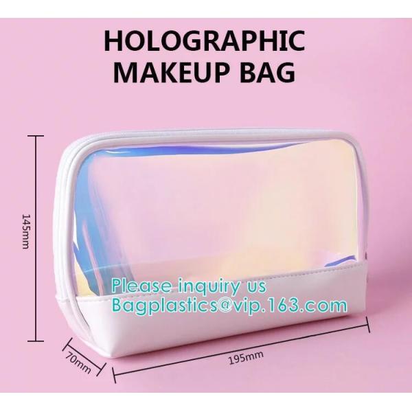 HOLOGRAPHIC MAKEUP BAG, PU TPU MATERIAL MAKEUP travel wash bag waterproof makeup bag cosmetic bags, ECO FIRENDLY PACKAGE