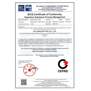 Fullymax Battery Co., Ltd. Certifications