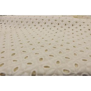 White Cotton Embroidered Lace Fabric 49in Width Breathable Eyelet
